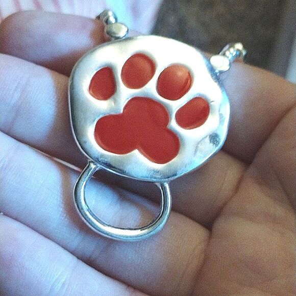Cute Red and Silver Toned Paw Print ID and Glasses Holder Adjustable Necklace - Picture 10 of 11